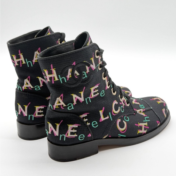 Chanel 2019 Interlocking CC Logo Multi Colored Combat Boots Size 37.5 - Picture 3 of 16